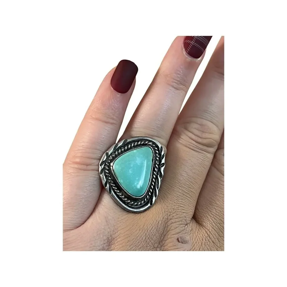 Vintage Turquoise Ring Signed FC, Sterling Silver Native American Ring Sz 7